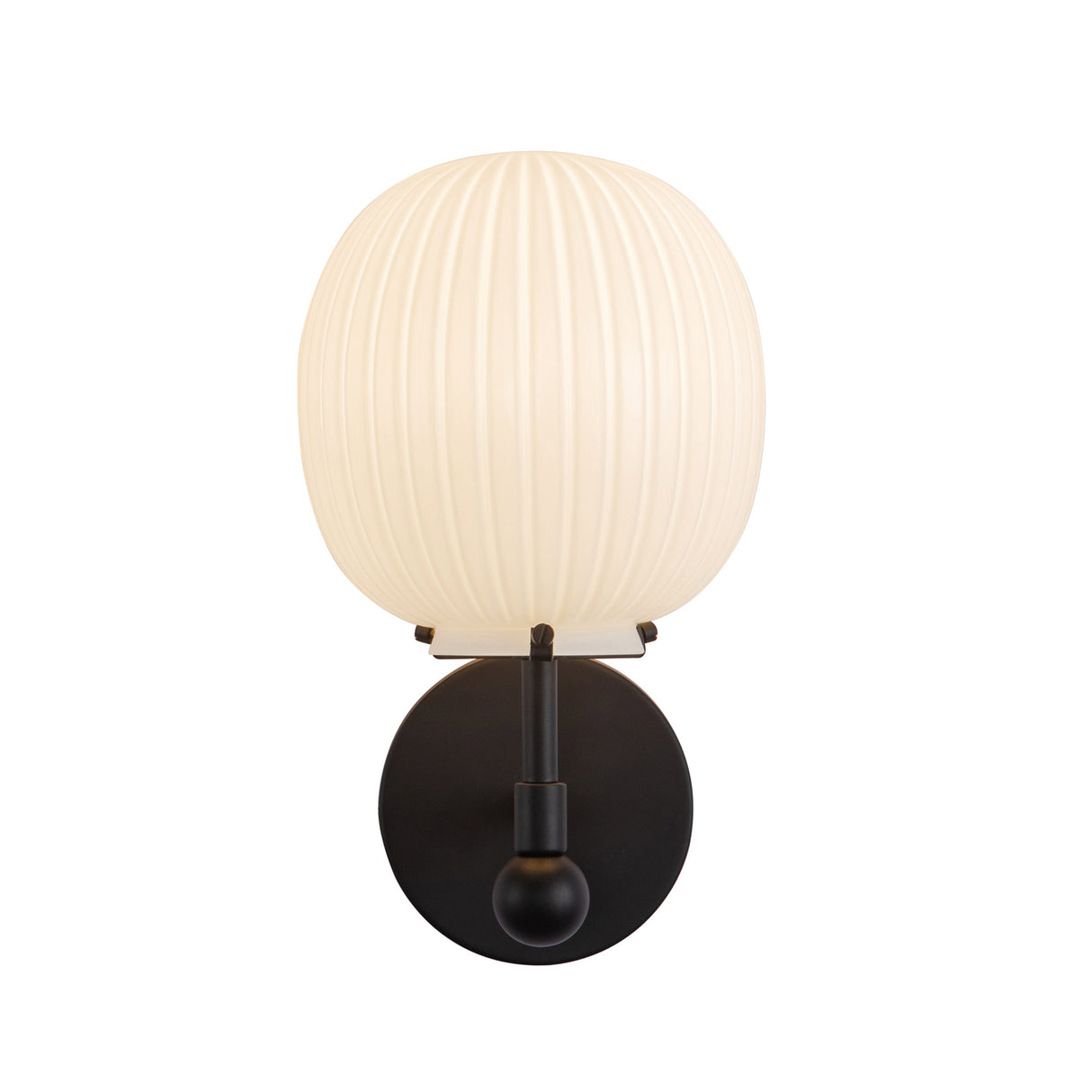 Basile Wall Sconce 12", Matte Black and Ribbed Milk Glass
