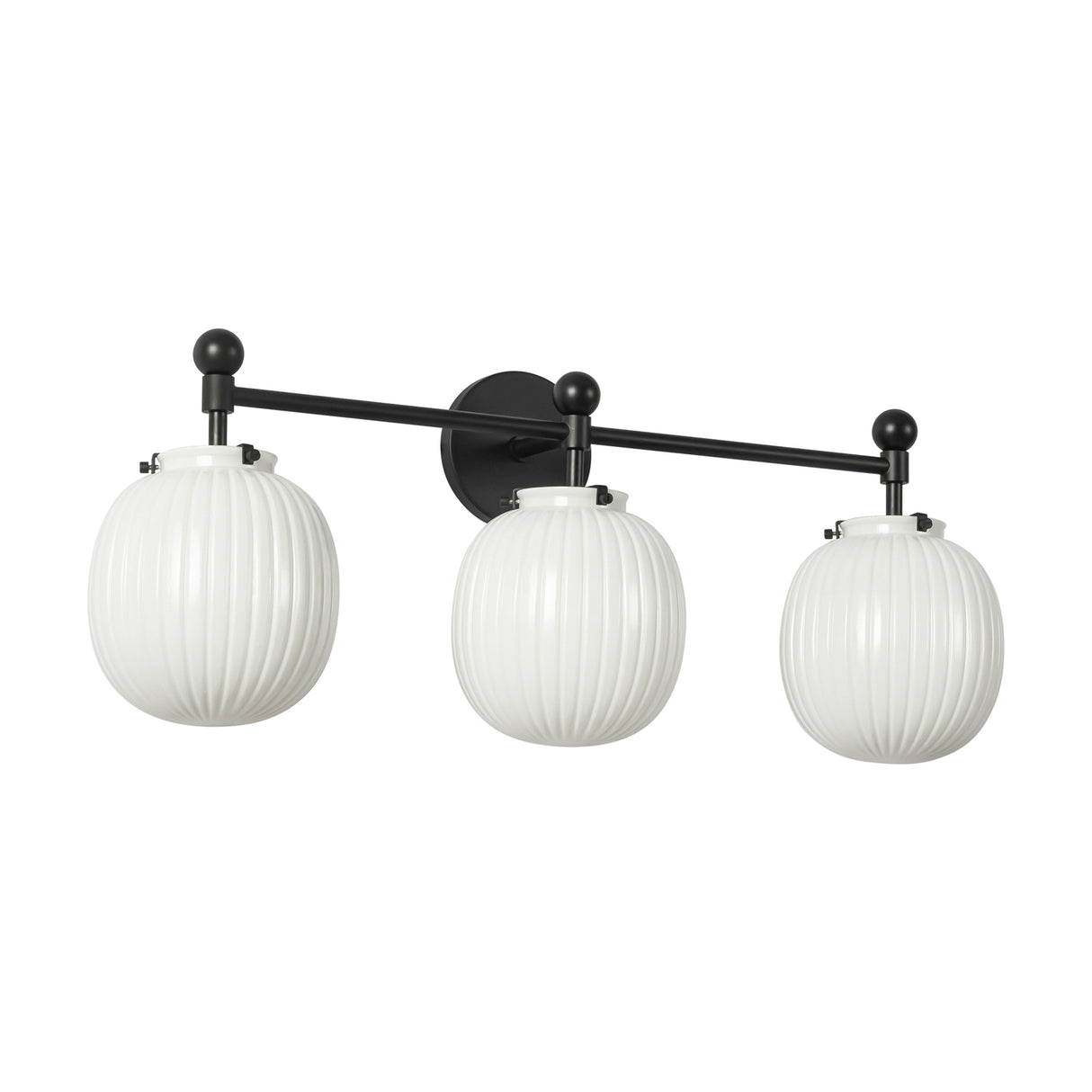 Basile 3 Light Vanity, Matte Black and Ribbed Milk Glass