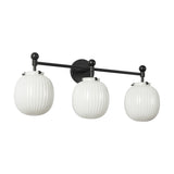 Basile 3 Light Vanity, Matte Black and Ribbed Milk Glass