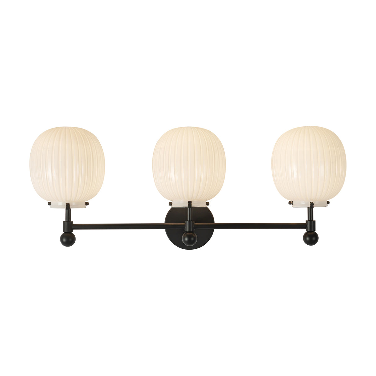 Basile 3 Light Vanity, Matte Black and Ribbed Milk Glass