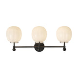 Basile 3 Light Vanity, Matte Black and Ribbed Milk Glass