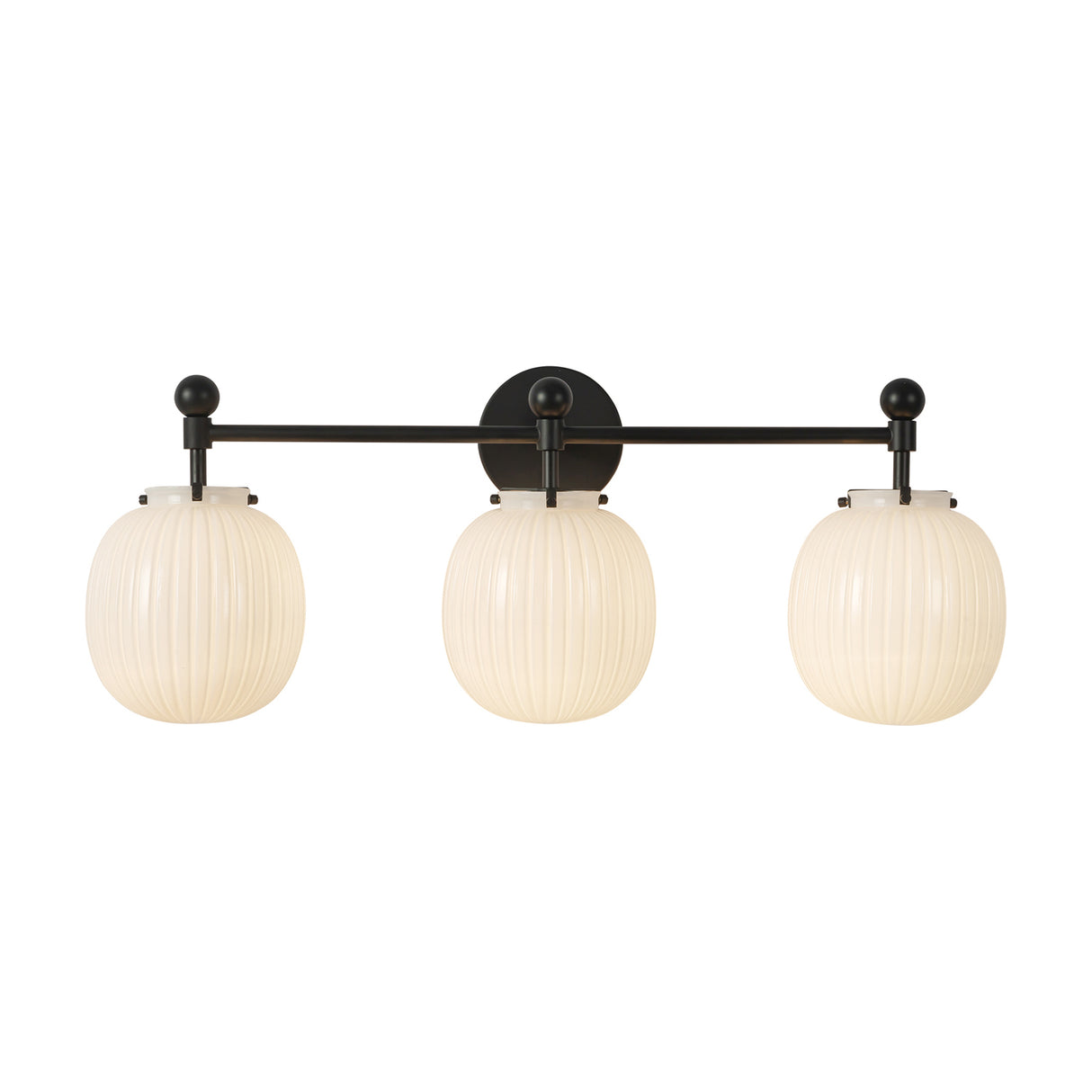 Basile 3 Light Vanity, Matte Black and Ribbed Milk Glass