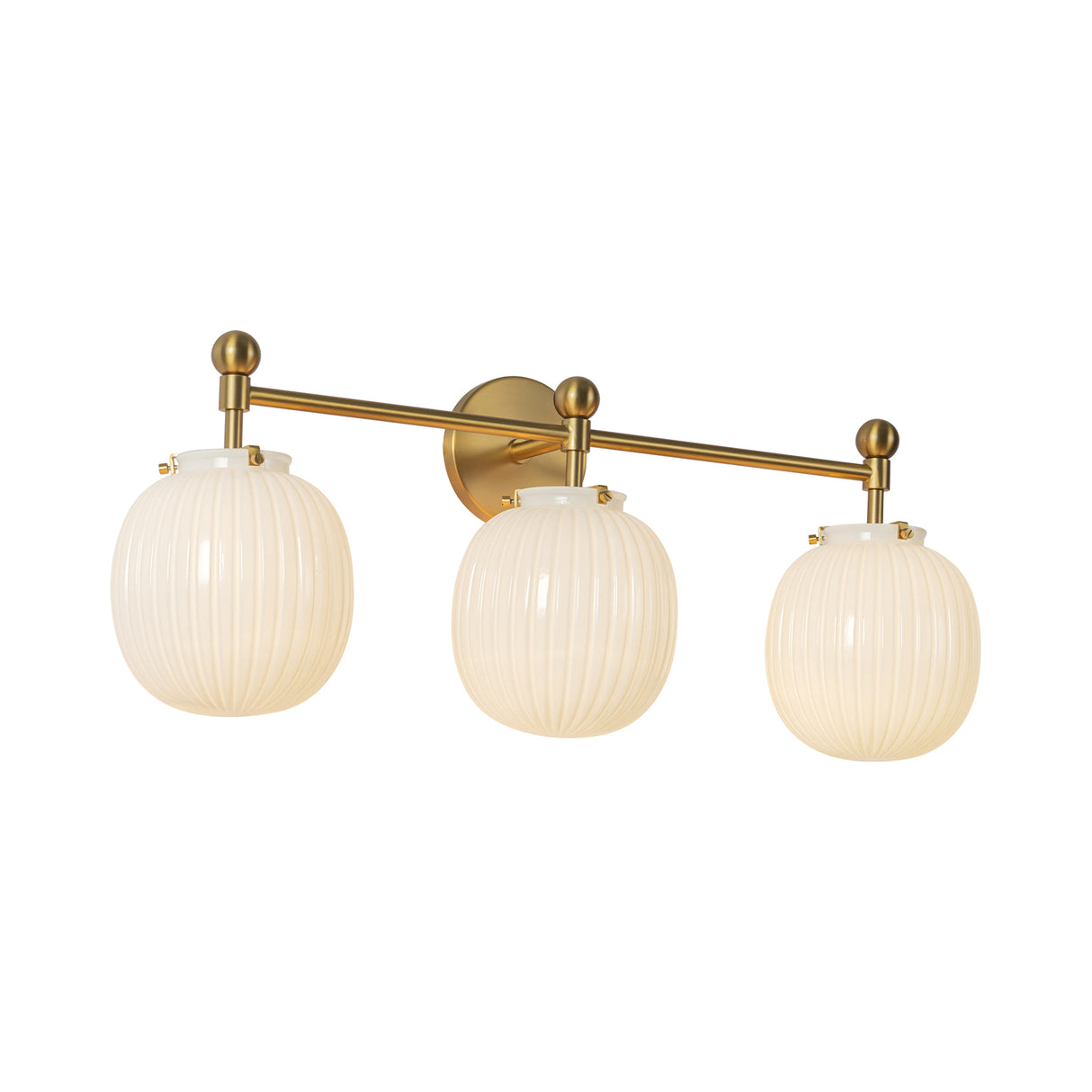 Basile 3 Light Vanity, Brushed Brass and Ribbed Milk Glass