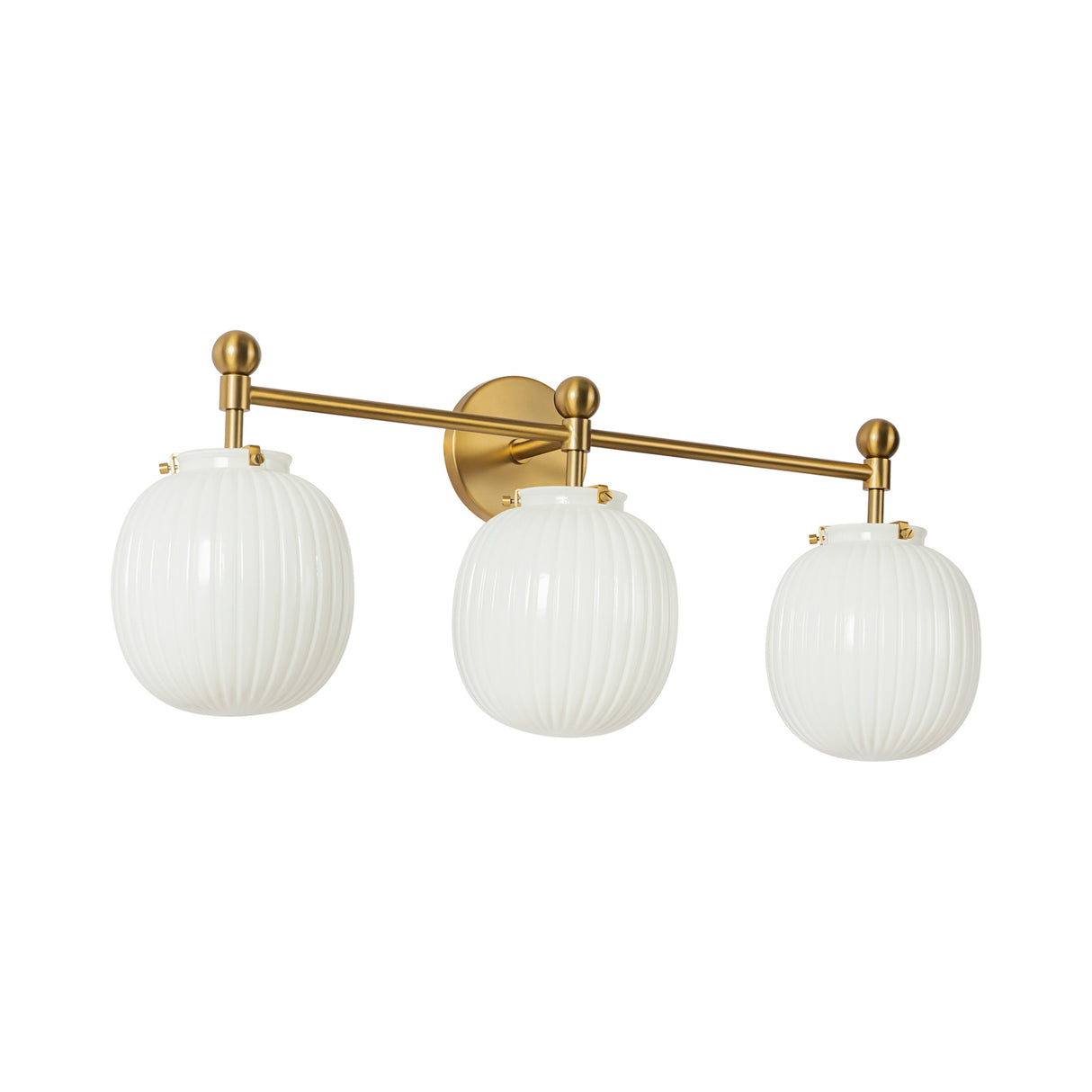 Basile 3 Light Vanity, Brushed Brass and Ribbed Milk Glass