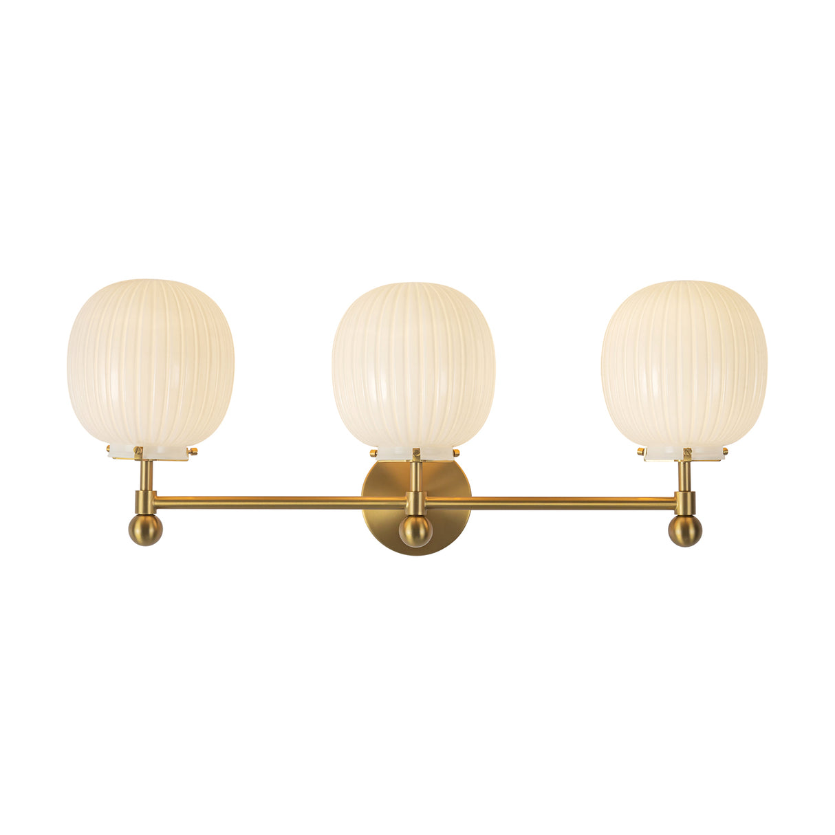 Basile 3 Light Vanity, Brushed Brass and Ribbed Milk Glass