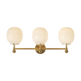 Basile 3 Light Vanity, Brushed Brass and Ribbed Milk Glass