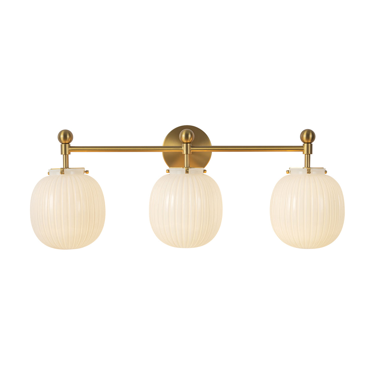 Basile 3 Light Vanity, Brushed Brass and Ribbed Milk Glass