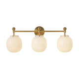 Basile 3 Light Vanity, Brushed Brass and Ribbed Milk Glass