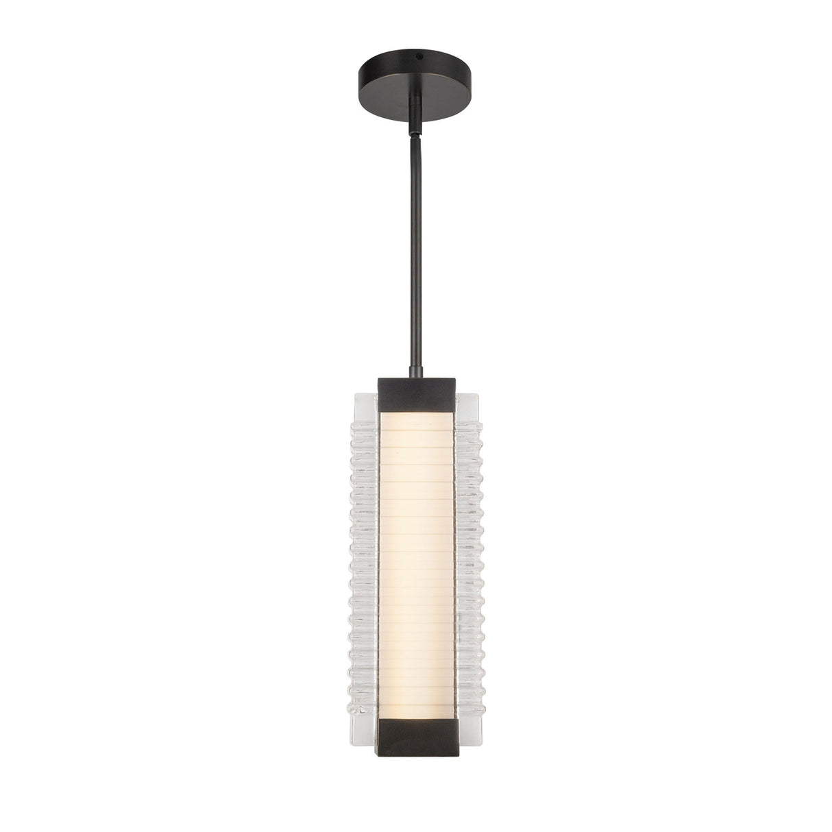 Enders Small LED Pendant 5", Urban Bronze and Clear Ribbed Glass