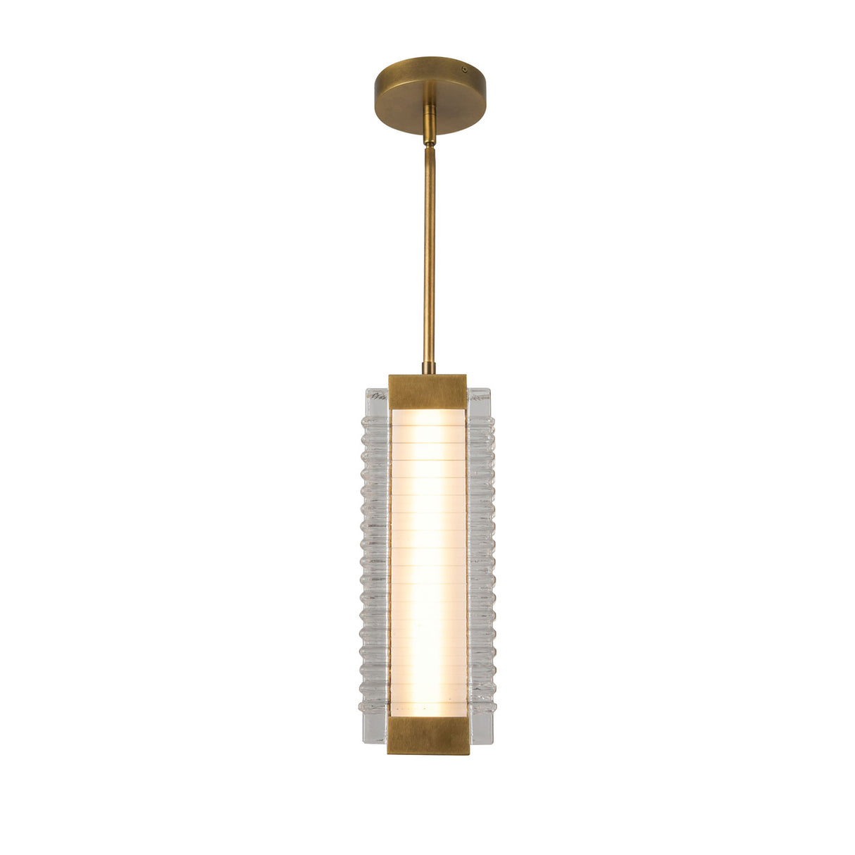 Enders Small LED Pendant 5", Vintage Brass and Clear Ribbed Glass