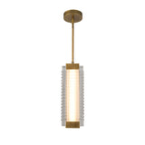 Enders Small LED Pendant 5", Vintage Brass and Clear Ribbed Glass