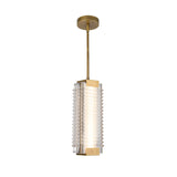 Enders Small LED Pendant 5", Vintage Brass and Clear Ribbed Glass