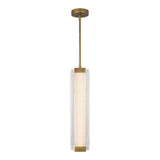 Enders Large LED Pendant 5", Vintage Brass and Clear Ribbed Glass