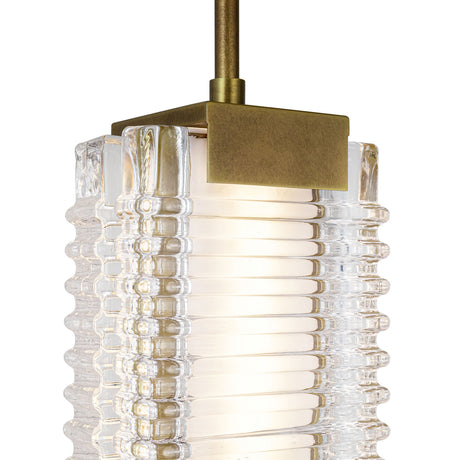 Enders Large LED Pendant 5", Vintage Brass and Clear Ribbed Glass