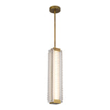 Enders Large LED Pendant 5", Vintage Brass and Clear Ribbed Glass