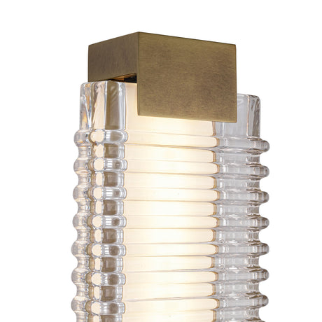 Enders Large LED Wall Sconce 25", Vintage Brass and Clear Ribbed Glass