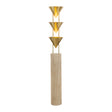 Zora Floor Lamp 67", Polished Brass, front view showing three cone shades over a ribbed base