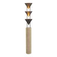 Zora Floor Lamp 67", Aged Steel, front view showing stacked cone shades with warm light above a fluted base