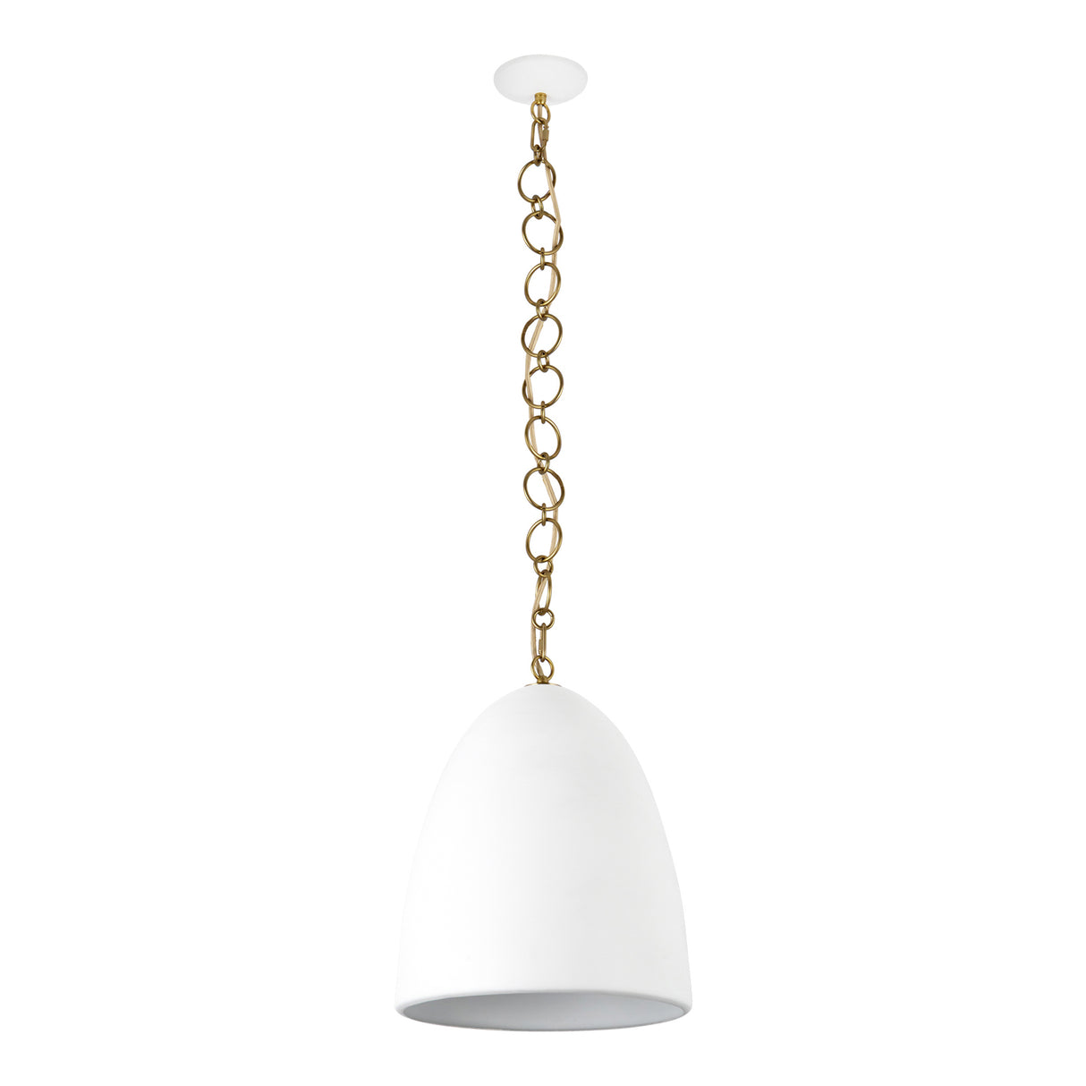 Charlie Pendant 14", Matte White and Brushed Brass