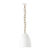 Charlie Pendant 14", Matte White and Brushed Brass