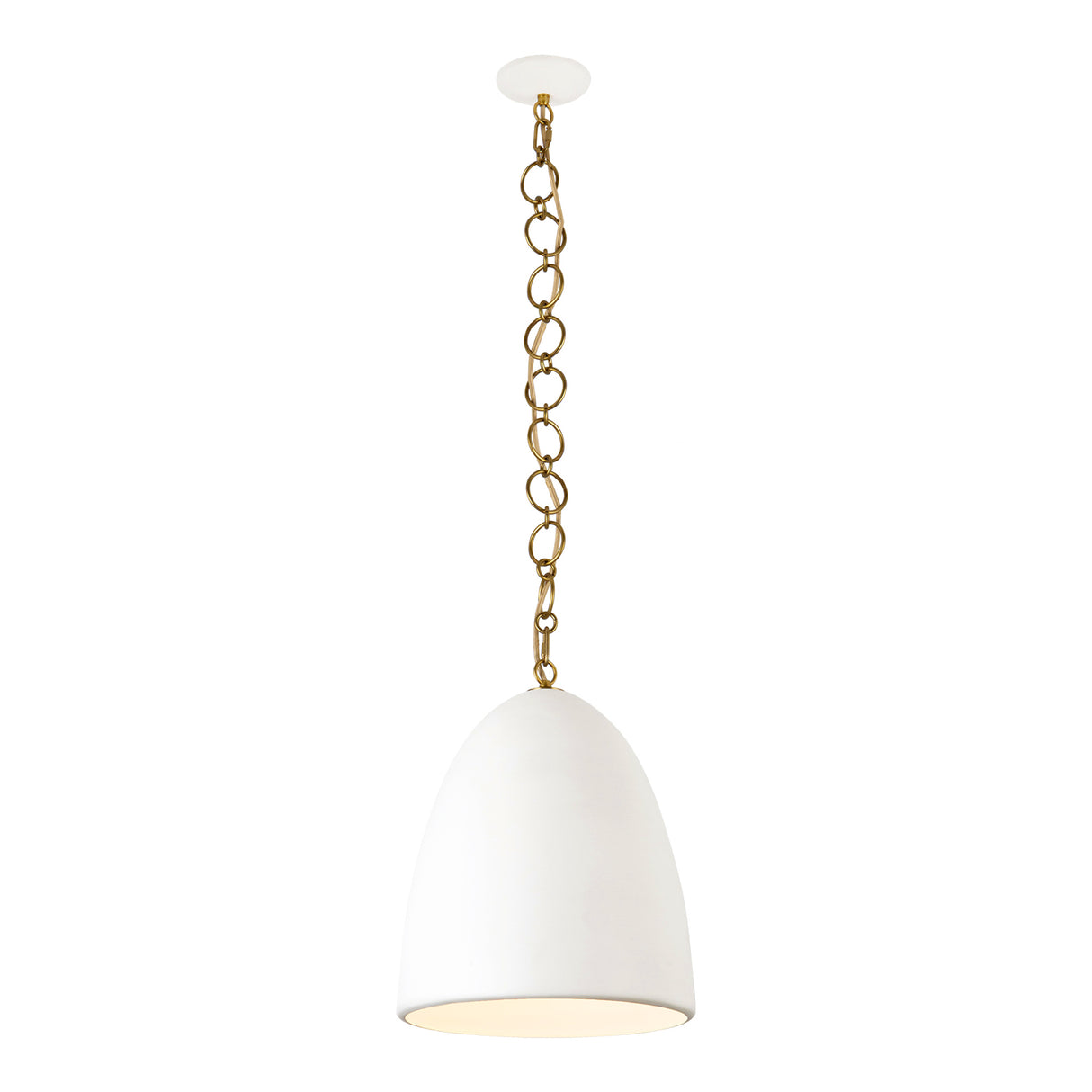 Charlie Pendant 14", Matte White and Brushed Brass