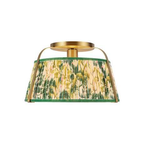Daina Semi-Flush 13", Brushed Brass and Green Floral