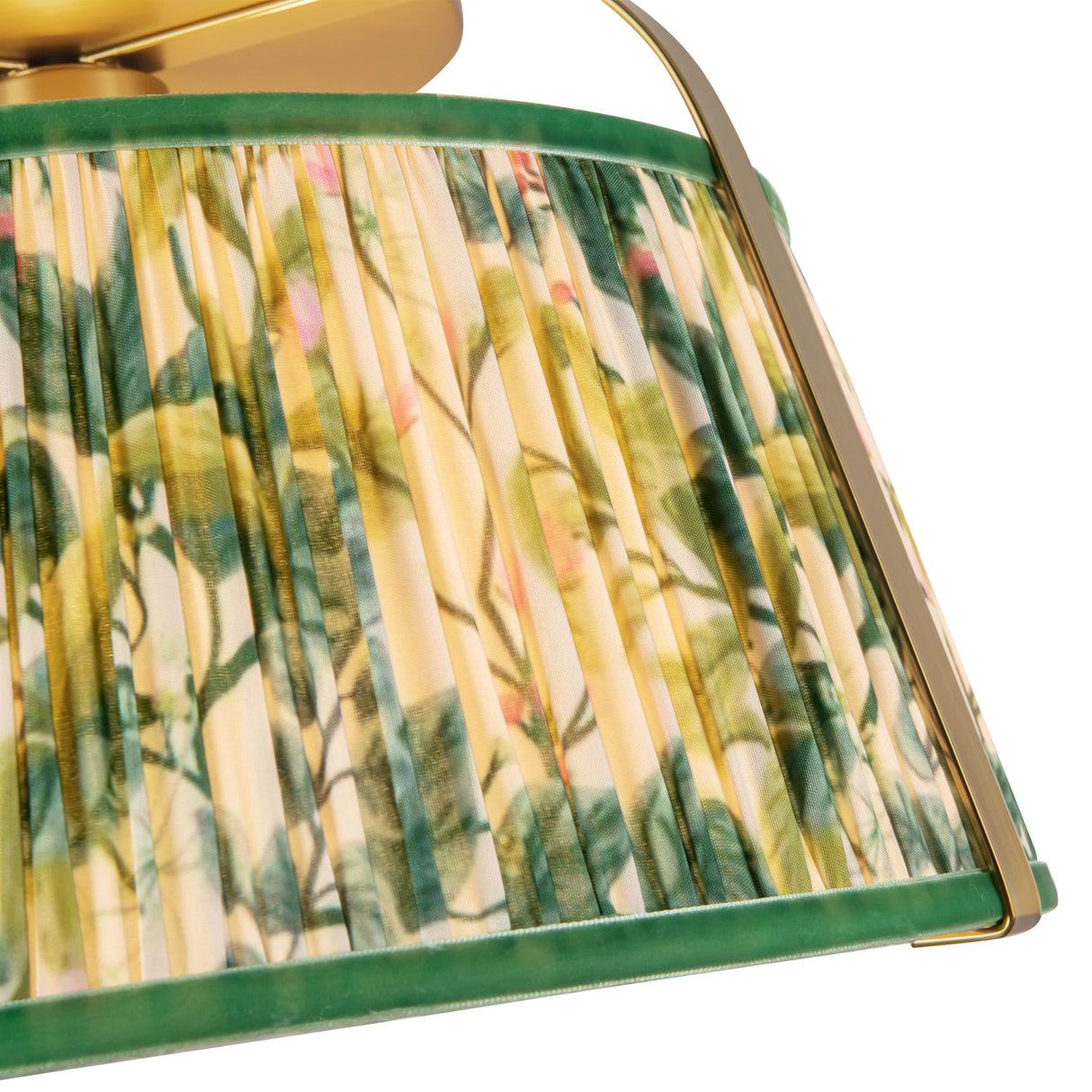 Daina Semi-Flush 13", Brushed Brass and Green Floral