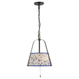 Daina Pendant 13", Matte Black and Blue Floral