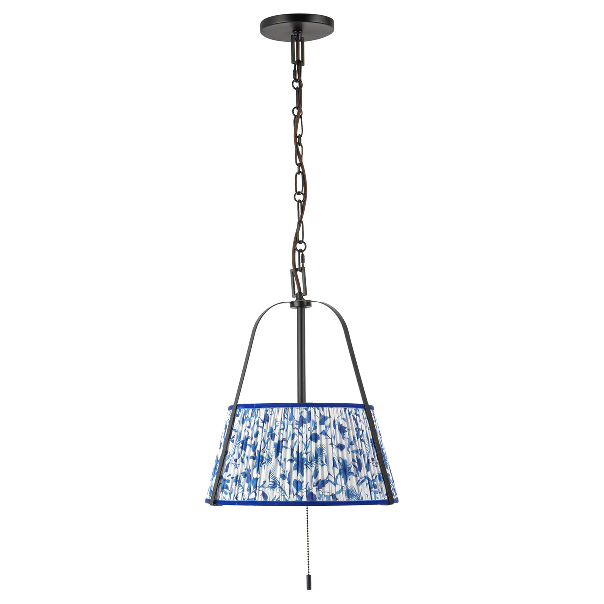 Daina Pendant 13", Matte Black and Blue Floral