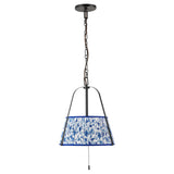 Daina Pendant 13", Matte Black and Blue Floral