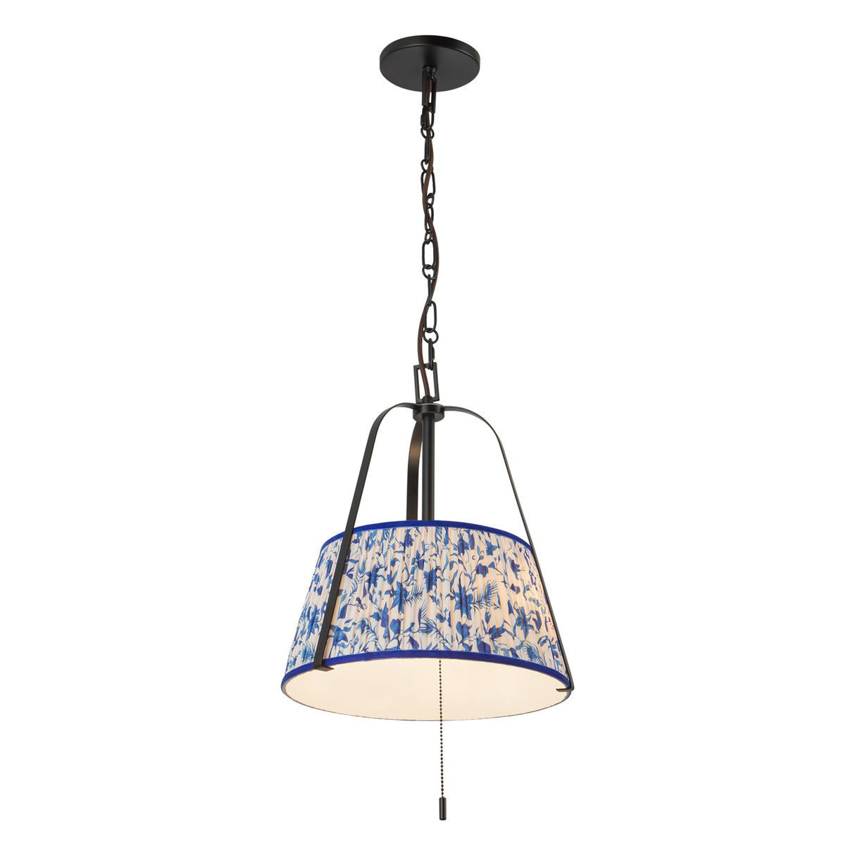 Daina Pendant 13", Matte Black and Blue Floral