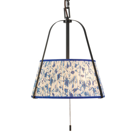 Daina Pendant 13", Matte Black and Blue Floral