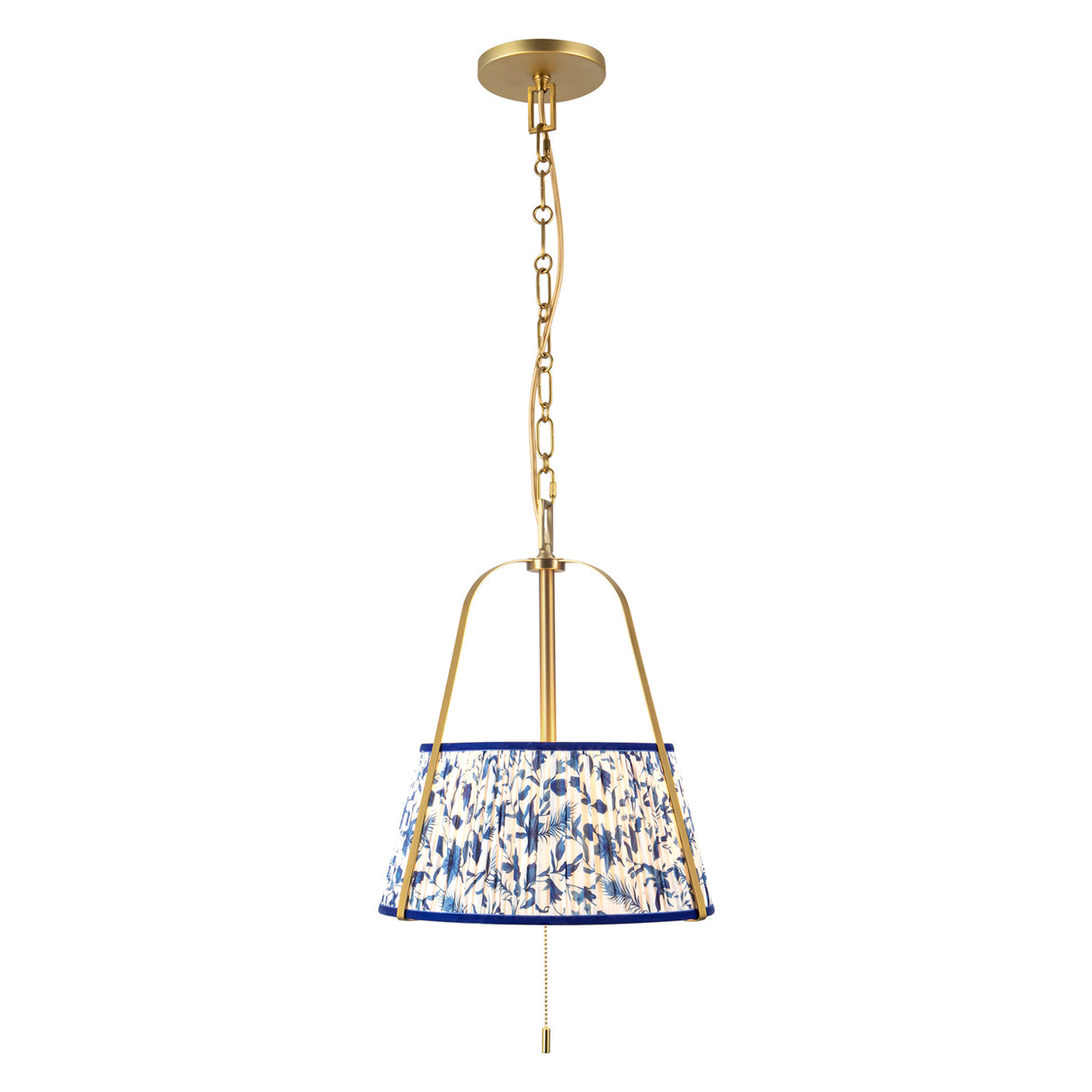 Daina Pendant 13", Brushed Brass and Blue Floral