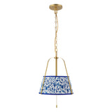 Daina Pendant 13", Brushed Brass and Blue Floral