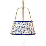 Daina Pendant 13", Brushed Brass and Blue Floral