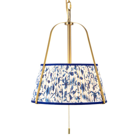 Daina Pendant 13", Brushed Brass and Blue Floral