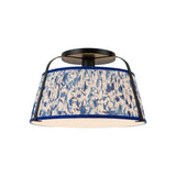 Daina Semi-Flush 13", Matte Black and Blue Floral