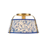 Daina Semi-Flush 13", Brushed Brass and Blue Floral