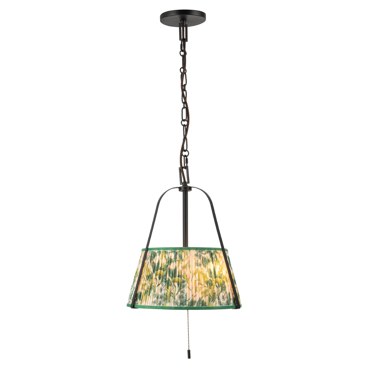 Daina Pendant 13", Matte Black and Green Floral
