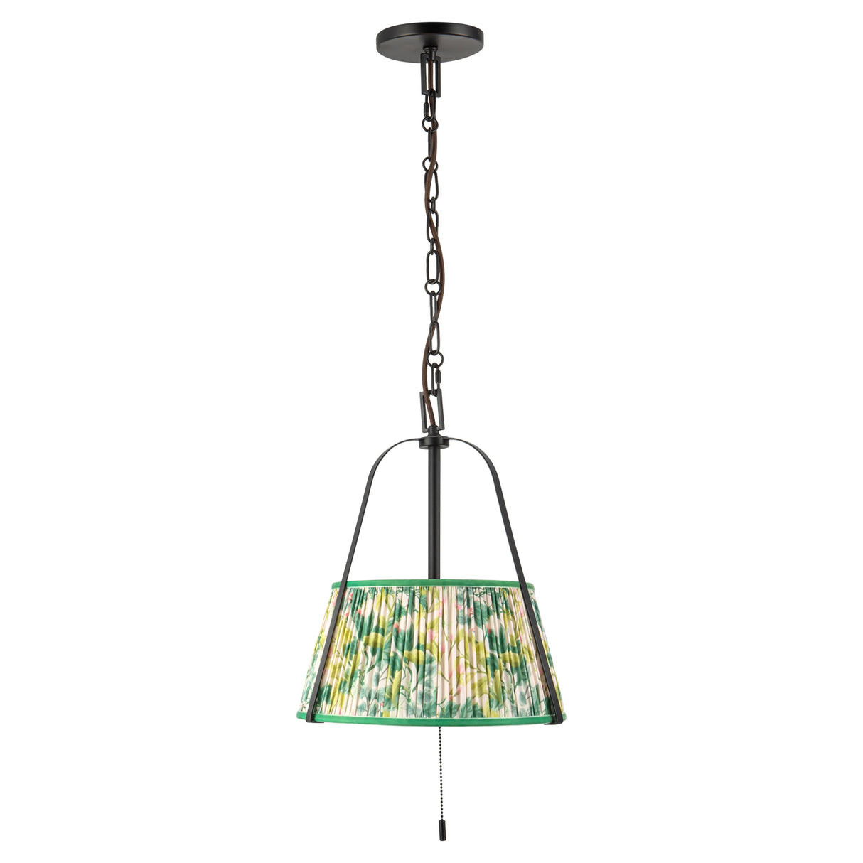 Daina Pendant 13", Matte Black and Green Floral