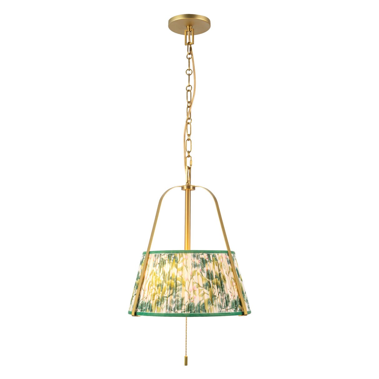 Daina Pendant 13", Brushed Brass and Green Floral