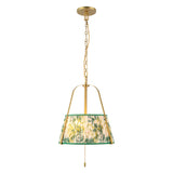Daina Pendant 13", Brushed Brass and Green Floral