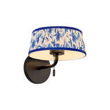 Daina Wall Sconce 7", Matte Black and Blue Floral
