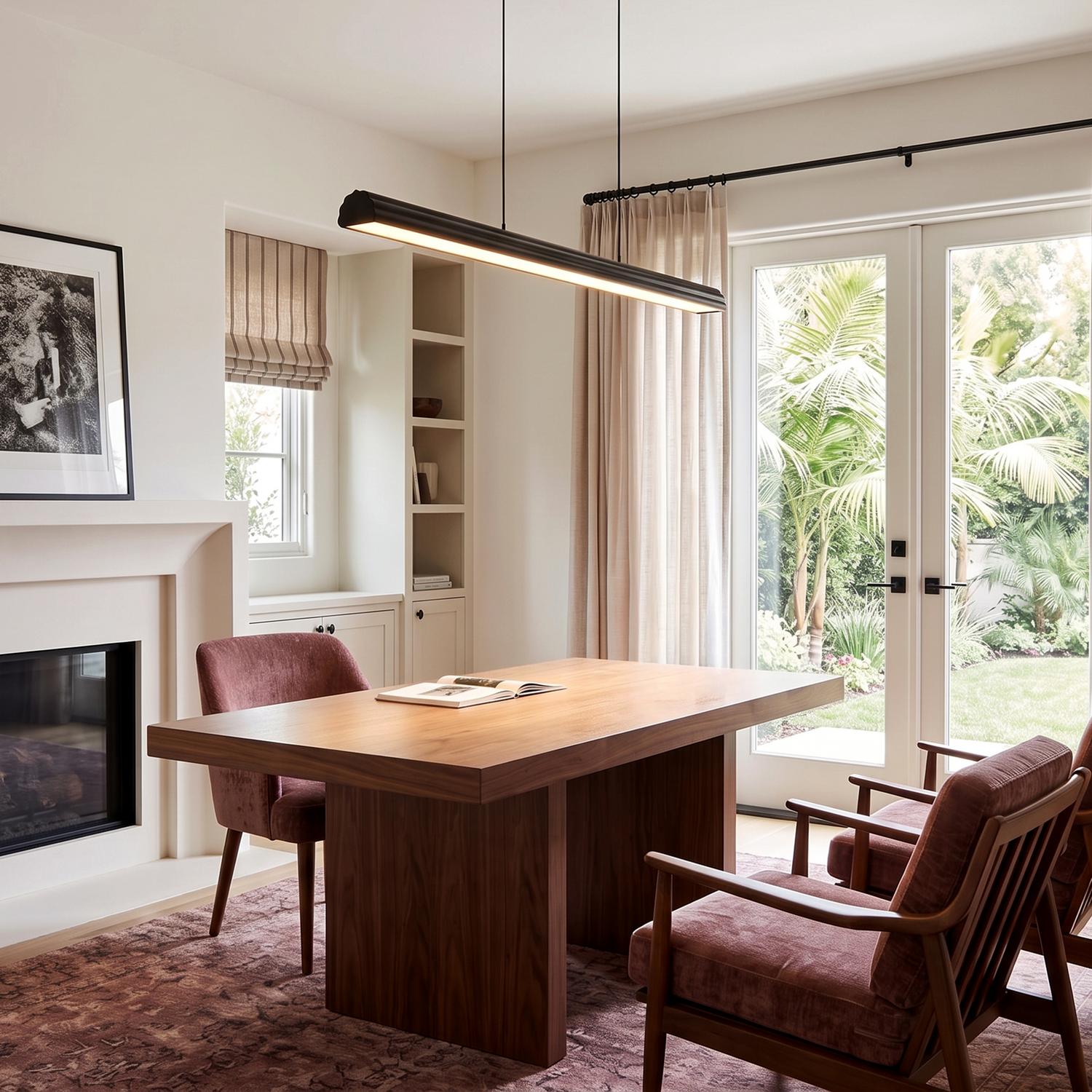 A modern office features a Jacob Linear LED Pendant 48