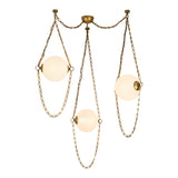 Cariselle LED 3 Light Swag Chandelier, Vintage Brass and Cloud Glass