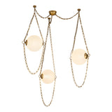 Cariselle LED 3 Light Swag Chandelier, Vintage Brass and Cloud Glass