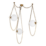 Cariselle LED 3 Light Swag Chandelier, Vintage Brass and Cloud Glass