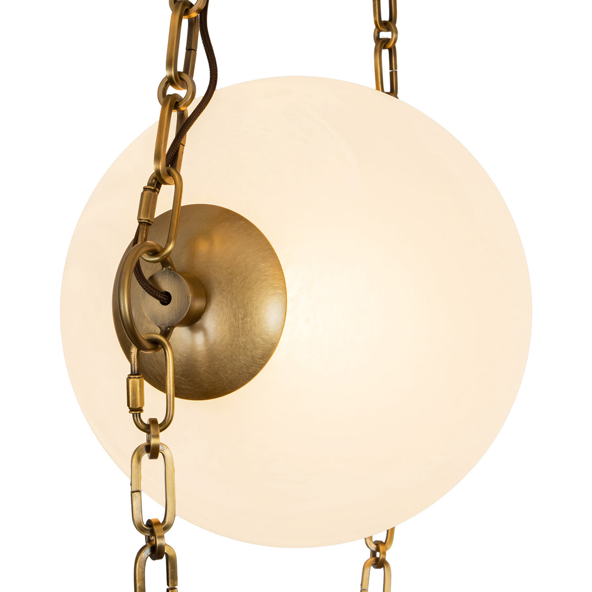 Cariselle LED 3 Light Swag Chandelier, Vintage Brass and Cloud Glass