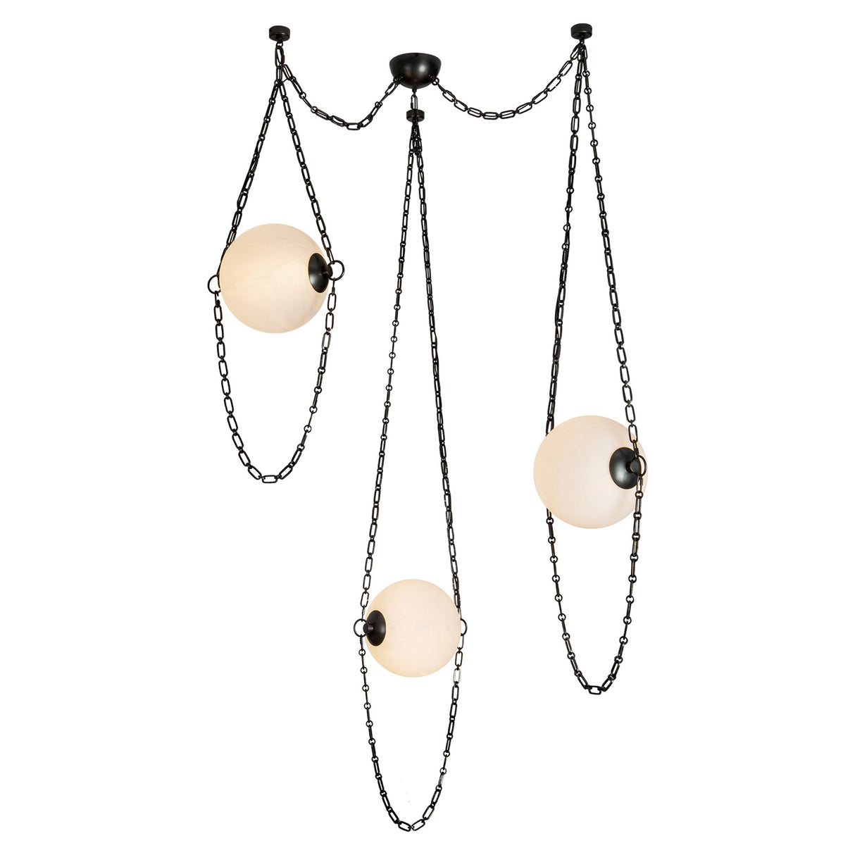 Cariselle LED 3 Light Swag Chandelier, Urban Bronze and Cloud Glass