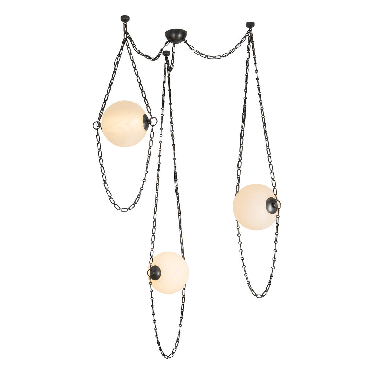 Cariselle LED 3 Light Swag Chandelier, Urban Bronze and Cloud Glass